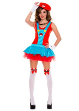 Sexy Ladies Super Mario Luigi Brothers Fancy Dress Costume L1487