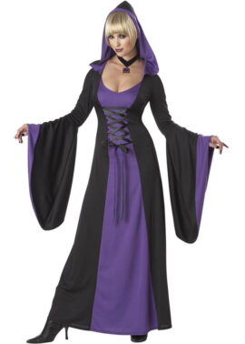 תחפושת קוסמת בשחור וסגול Deluxe Hooded Robe L15241-3