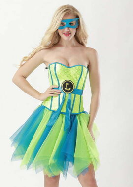 תחפושת סופר מריו מושקעת ונשית בצבע ירוק וכחול N15024