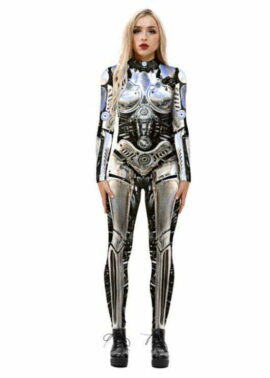 תחפושת אוברול רובוט מוכסף עתידני מודפס   N21405