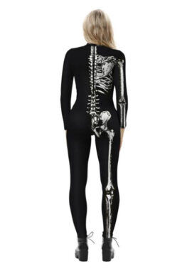 עצמות לבנות סקסיות מודפס תלת מימד Unitard שלד עם צוואר גבוה בגד גוף ליל כל הקדושים קוספליי תחפושת N21398 3