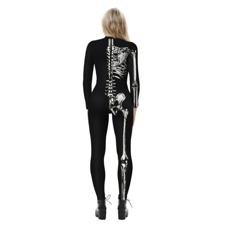 עצמות לבנות סקסיות מודפס תלת מימד Unitard שלד עם צוואר גבוה בגד גוף ליל כל הקדושים קוספליי תחפושת N21398 3