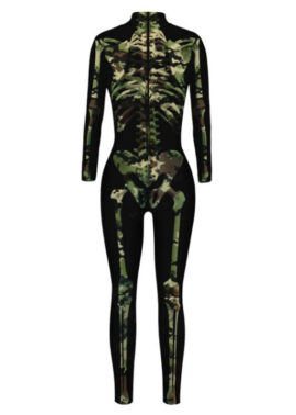 Camo Bone סקסי מודפס תלת מימד Unitard שלד עם צוואר גבוה בגד גוף ליל כל הקדושים קוספליי תחפושת N21396 2