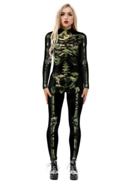 Camo Bone סקסי מודפס תלת מימד Unitard שלד עם צוואר גבוה בגד גוף ליל כל הקדושים קוספליי תחפושת N21396 3