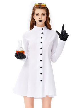 3 יחידות מדענית משוגעת לנשים חלוק לבן ליל כל הקדושים קוספליי תחפושת N19446