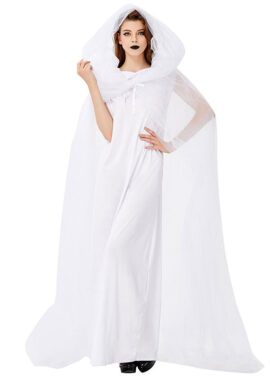 כלה רוח רפאים לבנה וינטג' שמלת כלה ארוכה וגלימה ארוכה רשת תחפושת ליל כל הקדושים למבוגרים N19444 1