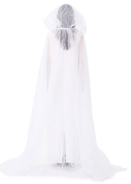 כלה רוח רפאים לבנה וינטג' שמלת כלה ארוכה וגלימה ארוכה רשת תחפושת ליל כל הקדושים למבוגרים N19444