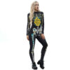 גולגולת מפחידה Unitard תלת מימד מודפסת שלד עם צוואר גבוה בגד גוף ליל כל הקדושים תחפושת N18239