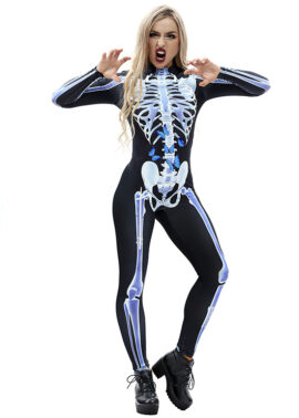 גולגולת מפחידה מודפסת Unitard 3D דיגיטלי מודפס שלד בגד גוף ליל כל הקדושים תחפושת N18235 1